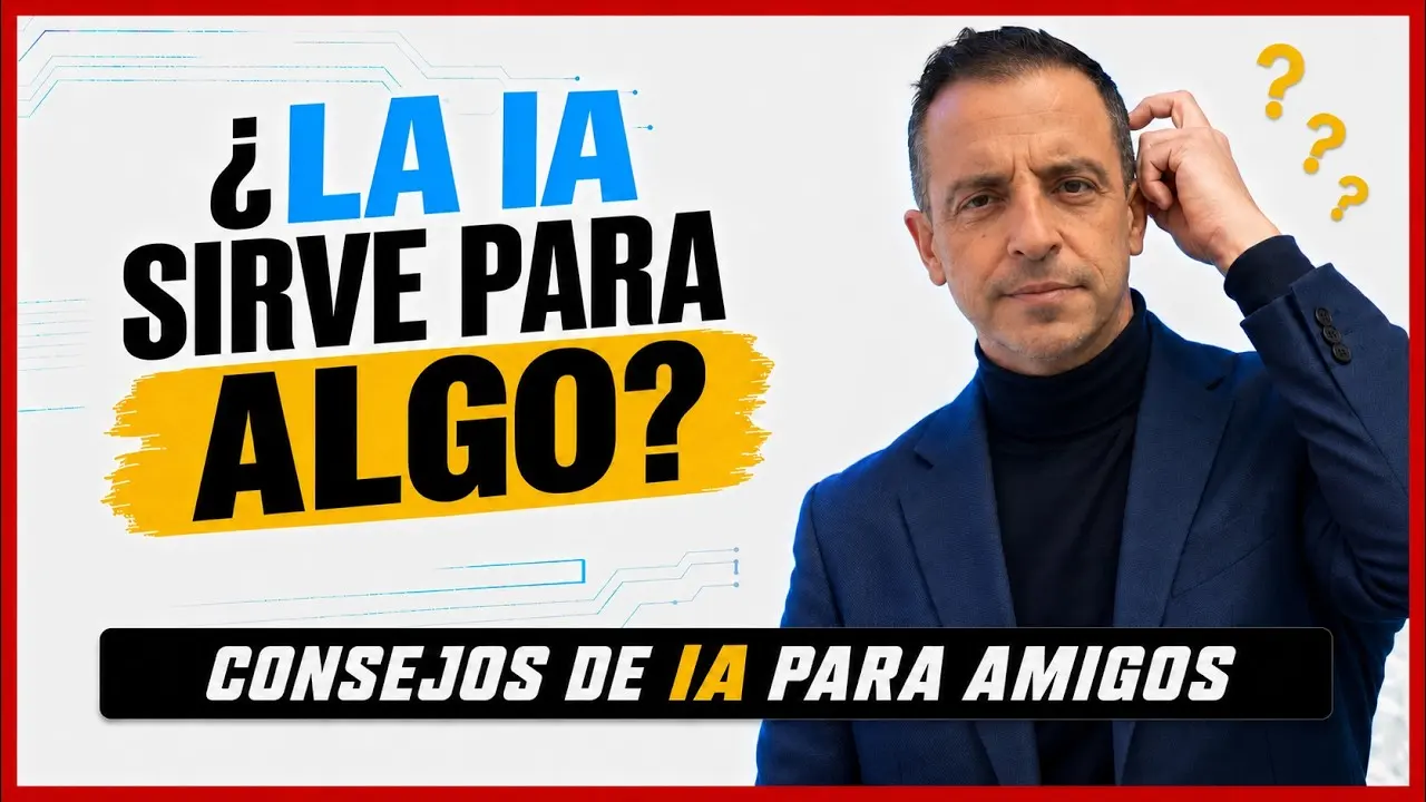 Roberto Menéndez, con americana azul, junto a la pregunta de si la IA sirve para algo.